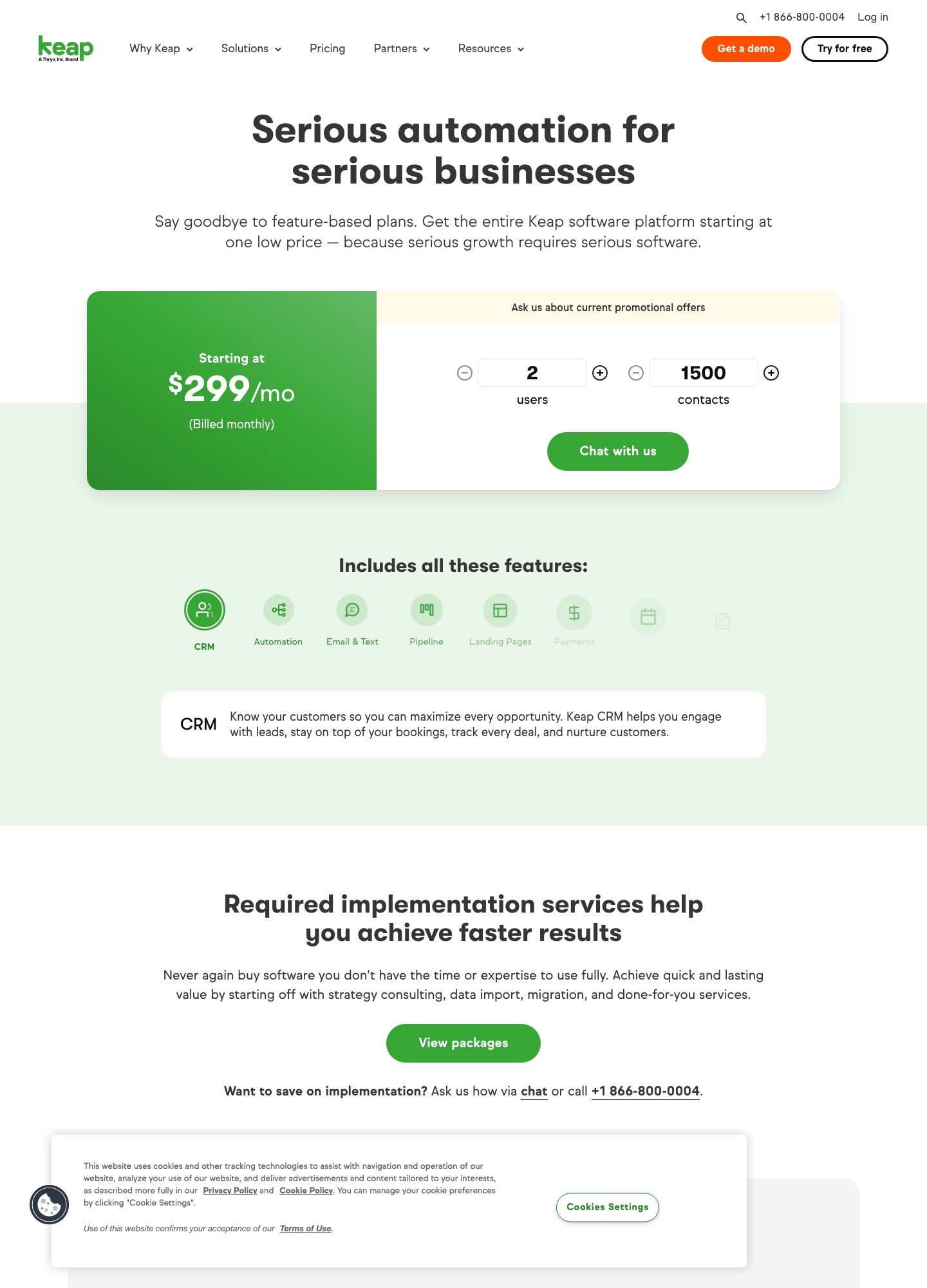 Keap pricing page, captured Oct 2026